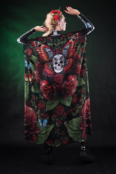ROSES & BUTTERFLIES Sheer Printed Halloween Kimono