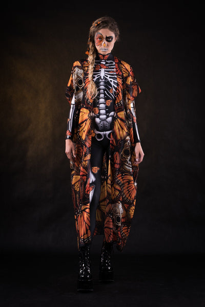 Orange Monarchy Butterflies Sheer Printed Halloween Kimono