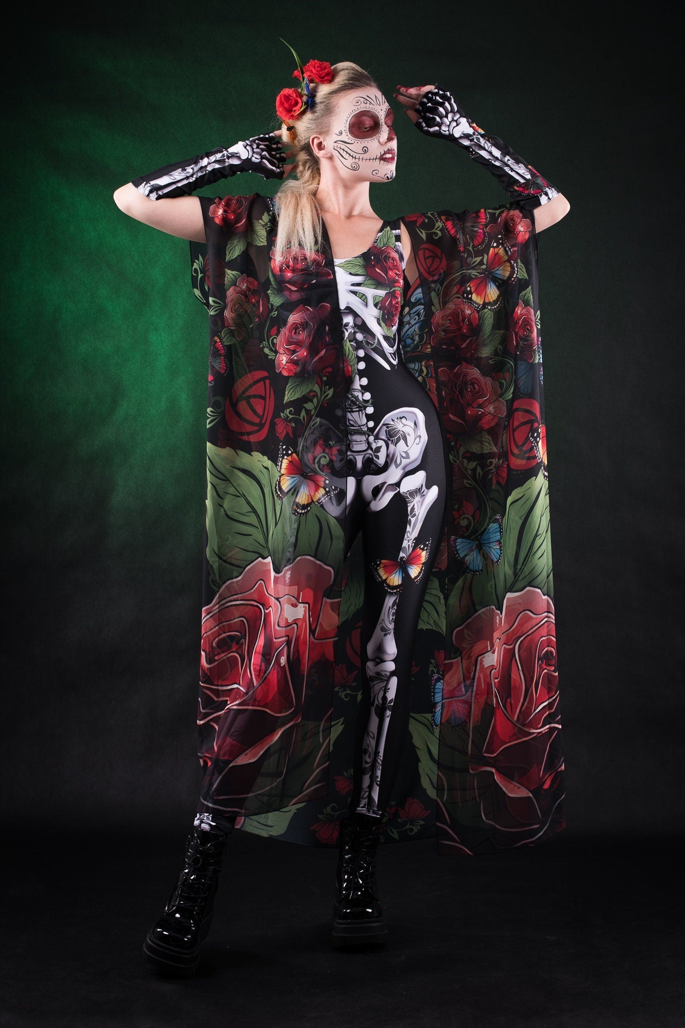 ROSES & BUTTERFLIES Scoop Neck Jumpsuit & Gloves - Style Solo or Set