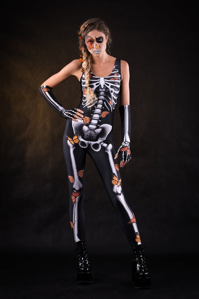 ORANGE BUTTERFLIES Scoop Neck Jumpsuit & Gloves - Style Solo or Set