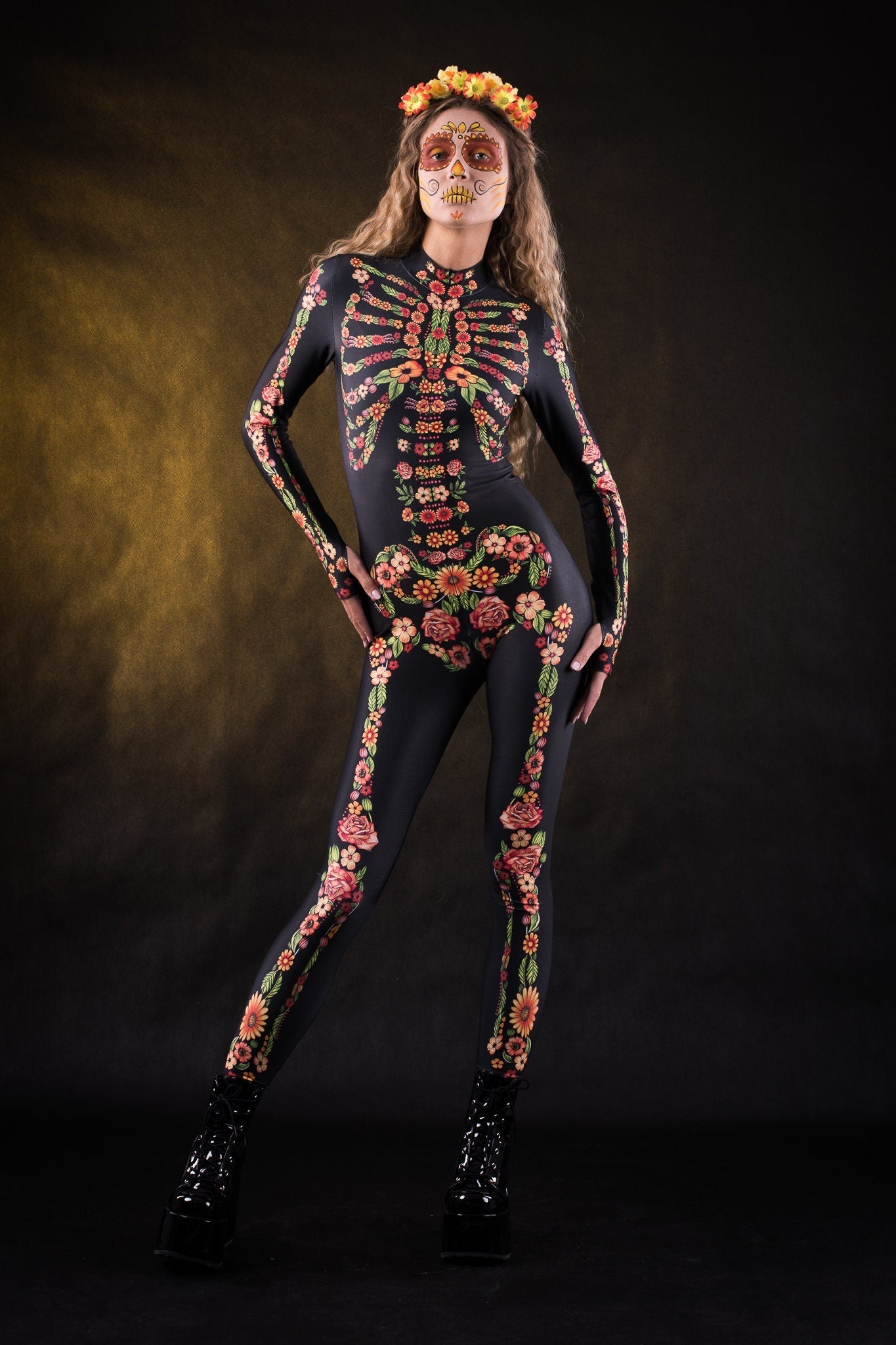Yellow FLOWER SKELETON Costume for Women