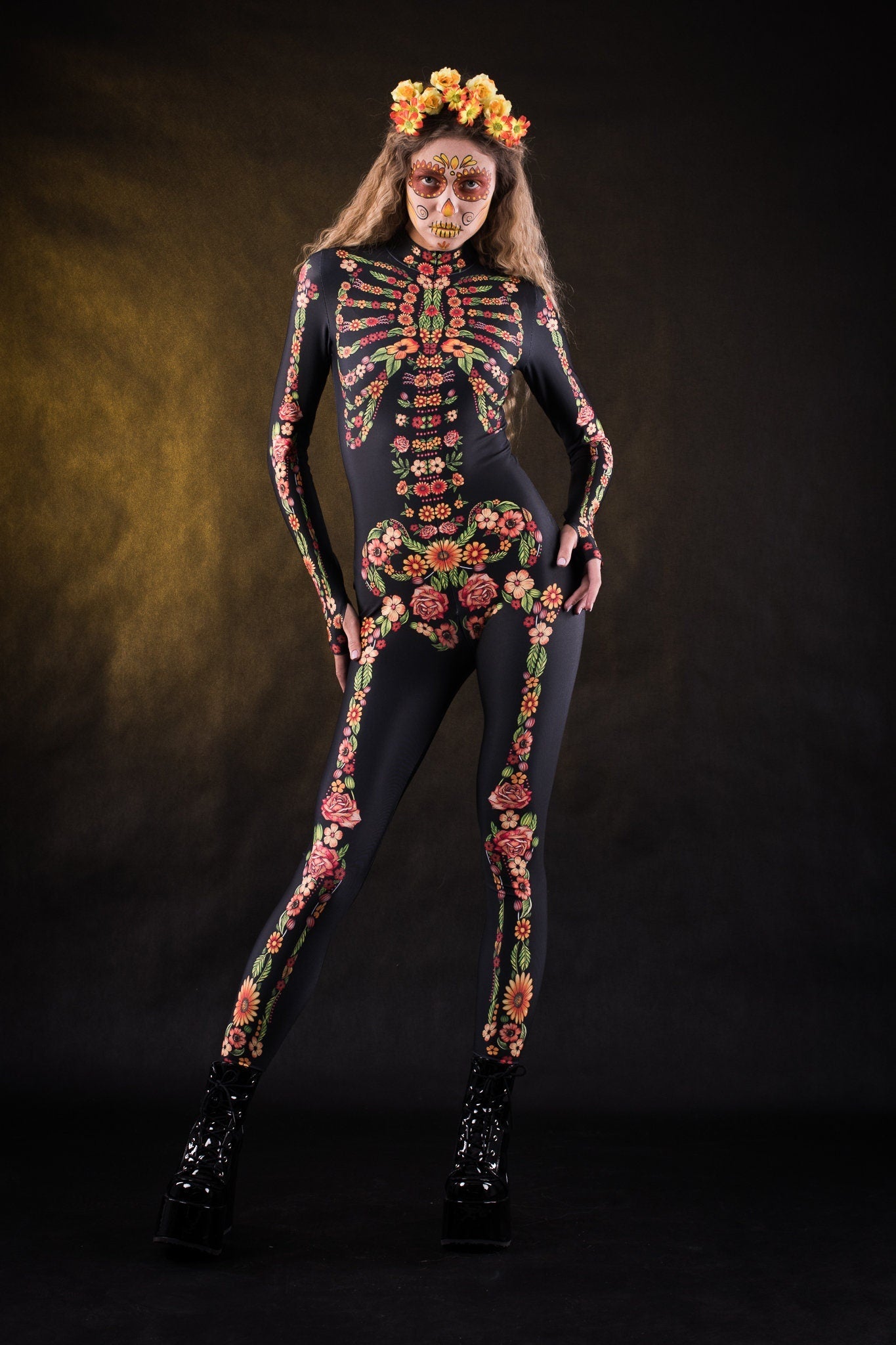 Yellow FLOWER SKELETON Costume for Women