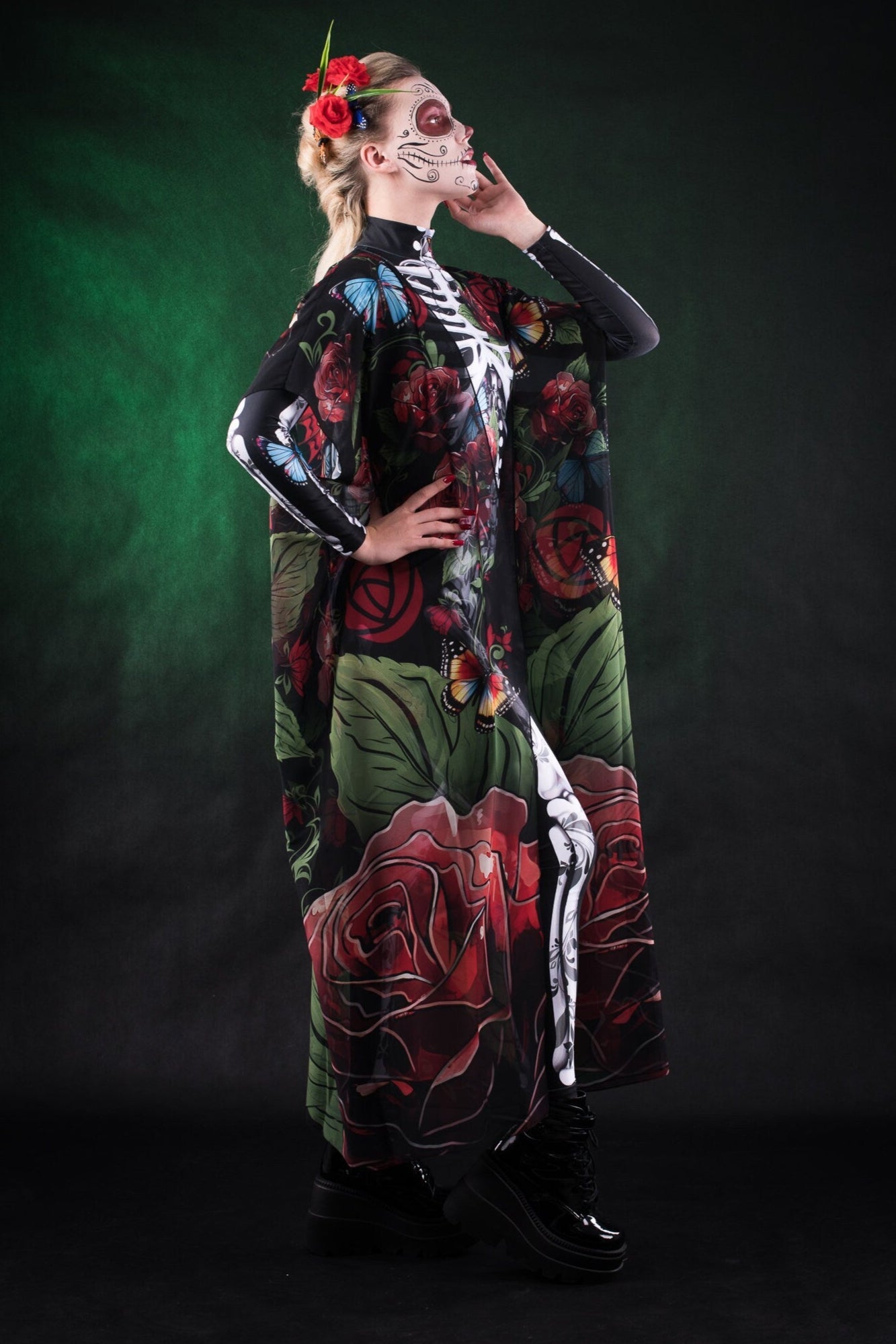 ROSES & BUTTERFLIES Sheer Printed Halloween Kimono