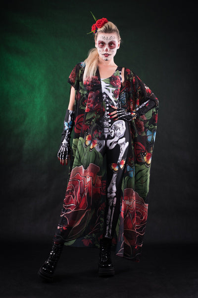 ROSES & BUTTERFLIES Sheer Printed Halloween Kimono
