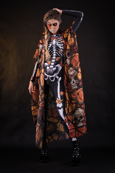 Orange Monarchy Butterflies Sheer Printed Halloween Kimono