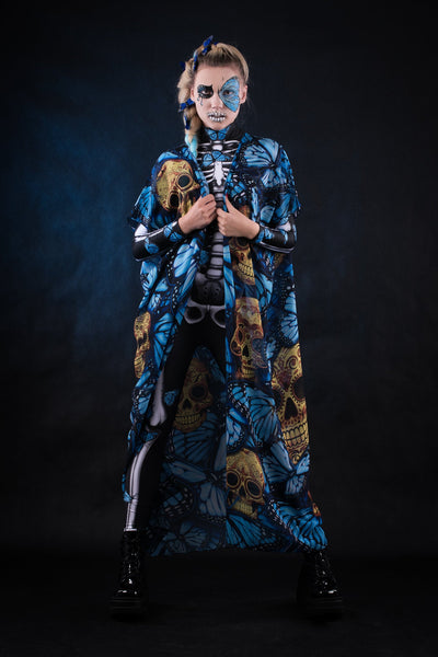 Blue Monarchy Butterflies Sheer Printed Halloween Kimono