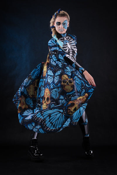 Blue Monarchy Butterflies Sheer Printed Halloween Kimono