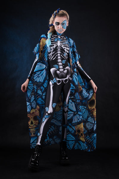 Blue Monarchy Butterflies Sheer Printed Halloween Kimono