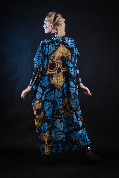 Blue Monarchy Butterflies Sheer Printed Halloween Kimono