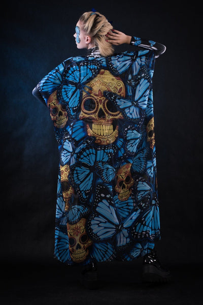 Blue Monarchy Butterflies Sheer Printed Halloween Kimono