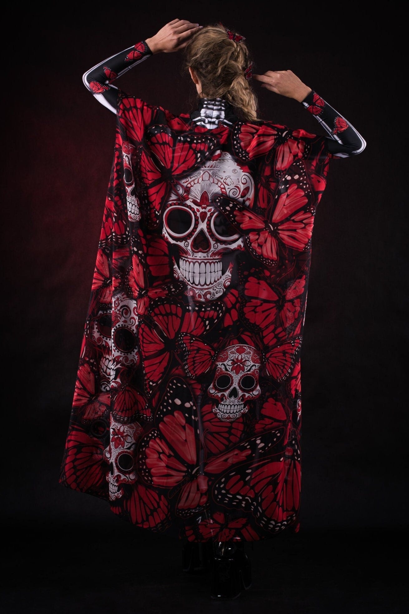 Red Monarchy Butterflies Sheer Printed Halloween Kimono