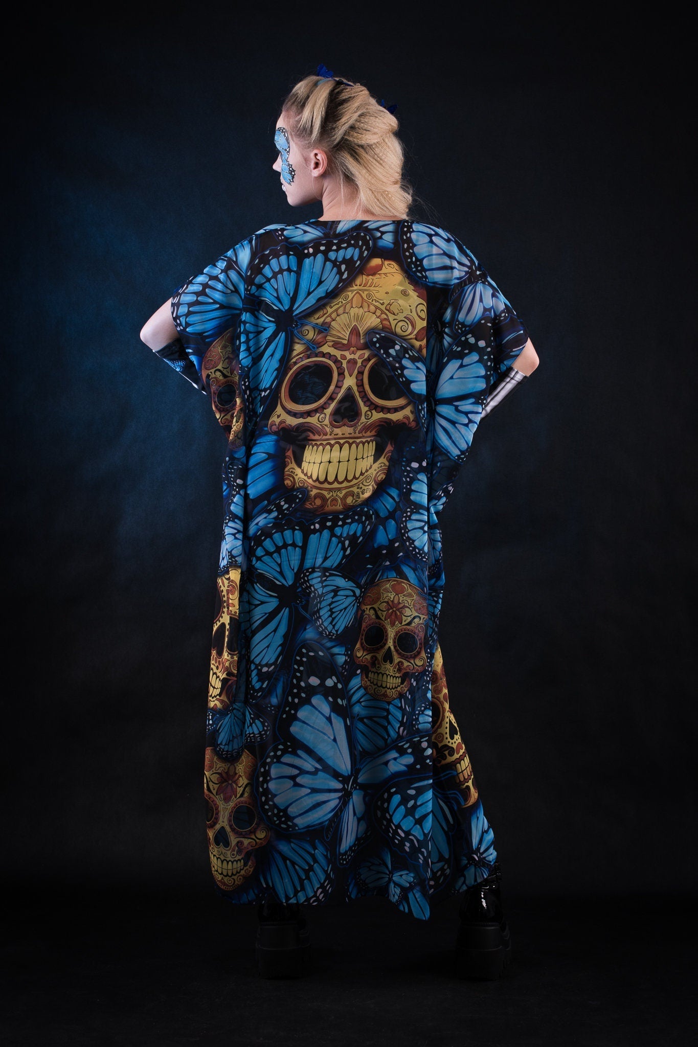 BLUE BUTTERFLIES Scoop Neck Jumpsuit & Gloves - Style Solo or Set