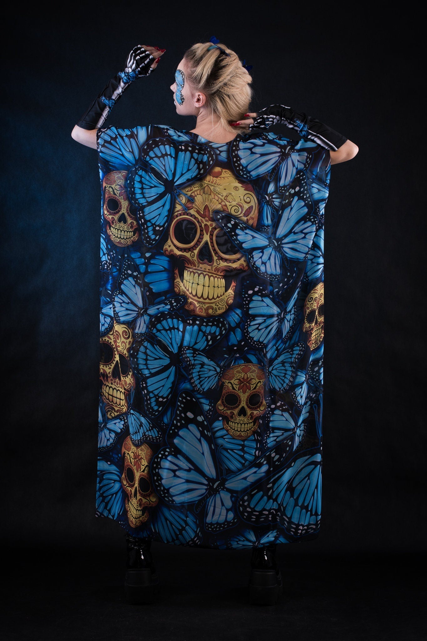 BLUE BUTTERFLIES Scoop Neck Jumpsuit & Gloves - Style Solo or Set