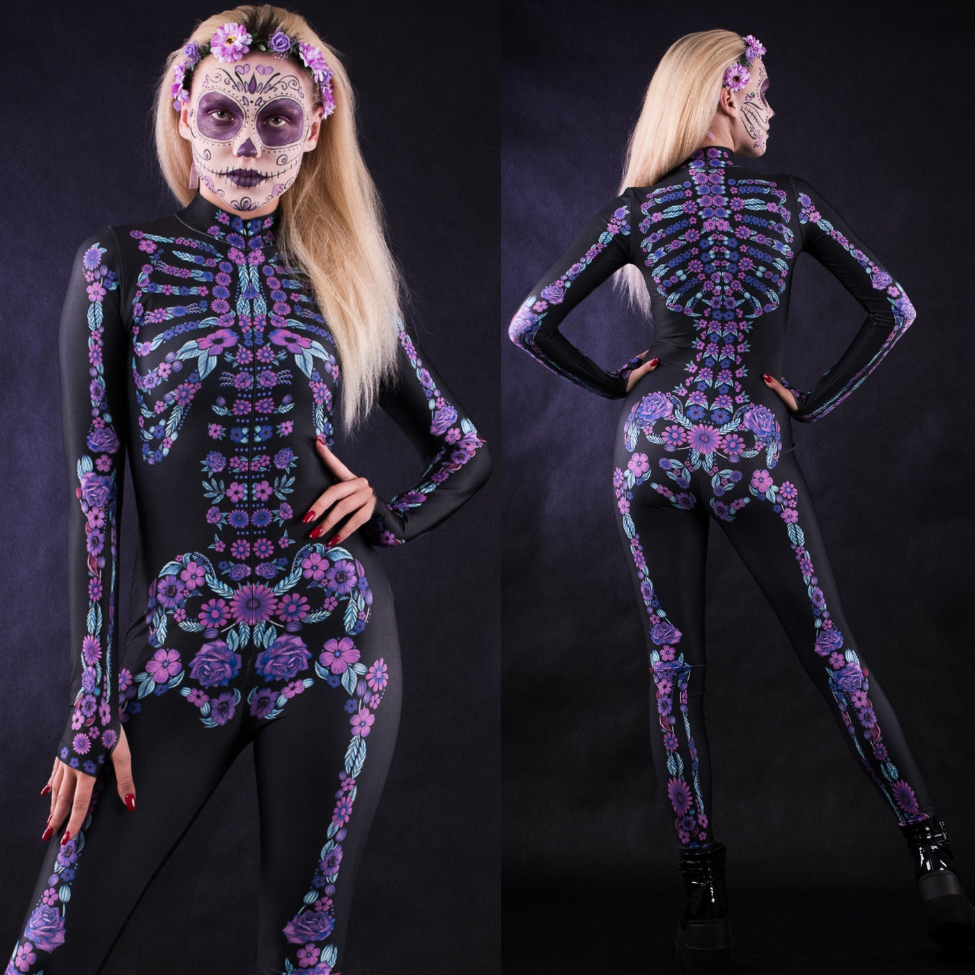 Purple FLOWER SKELETON Costume for Women
