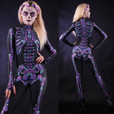 Purple FLOWER SKELETON Costume for Women