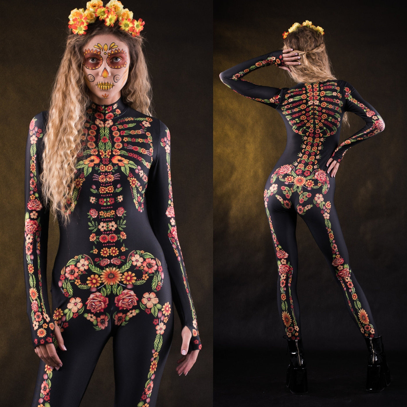Yellow FLOWER SKELETON Costume for Women