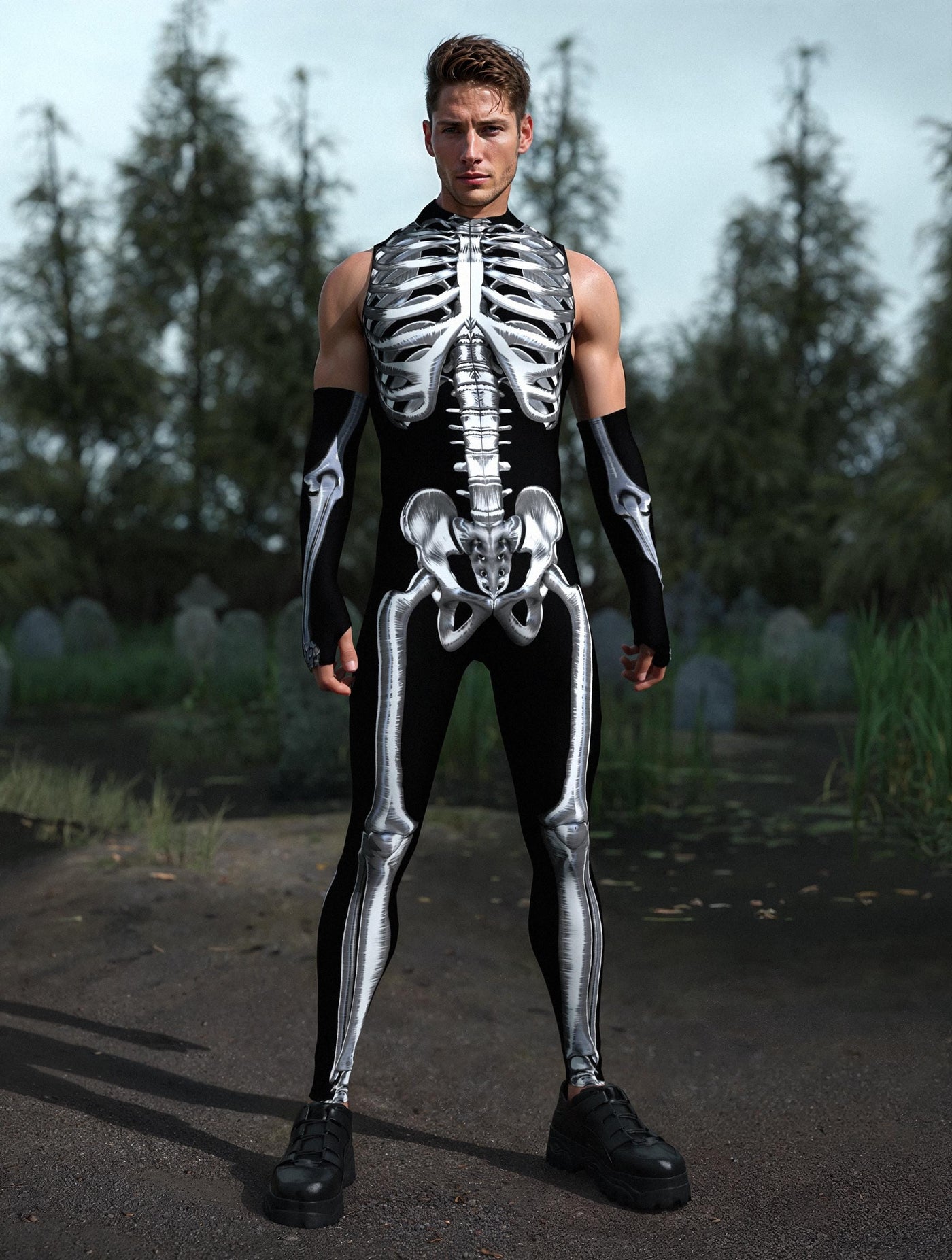 Silver Candy Skeleton Male Sleeveless Costume