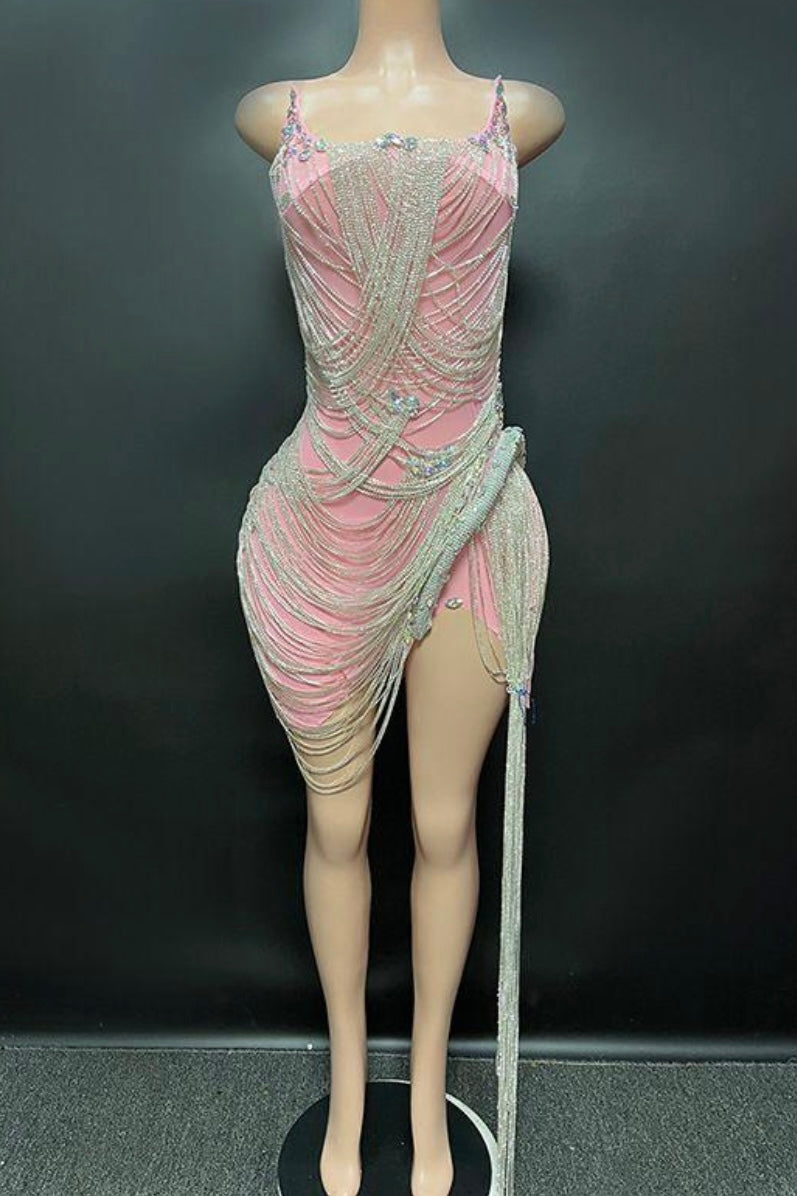 Onyx Strapless Crystal Fringe Mini Dress As Seen On Carolina Delgado