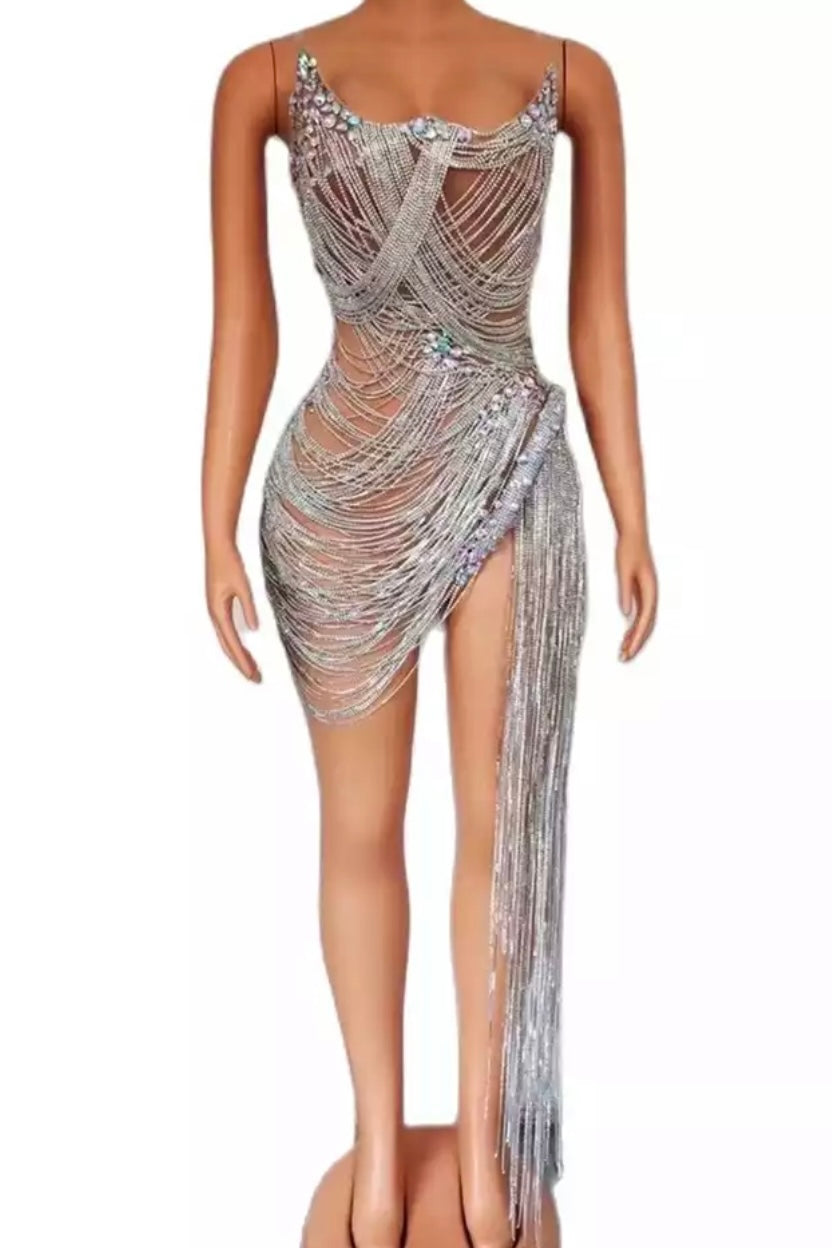 Onyx Strapless Crystal Fringe Mini Dress As Seen On Carolina Delgado