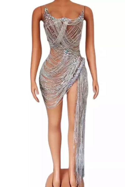 Onyx Strapless Crystal Fringe Mini Dress As Seen On Carolina Delgado