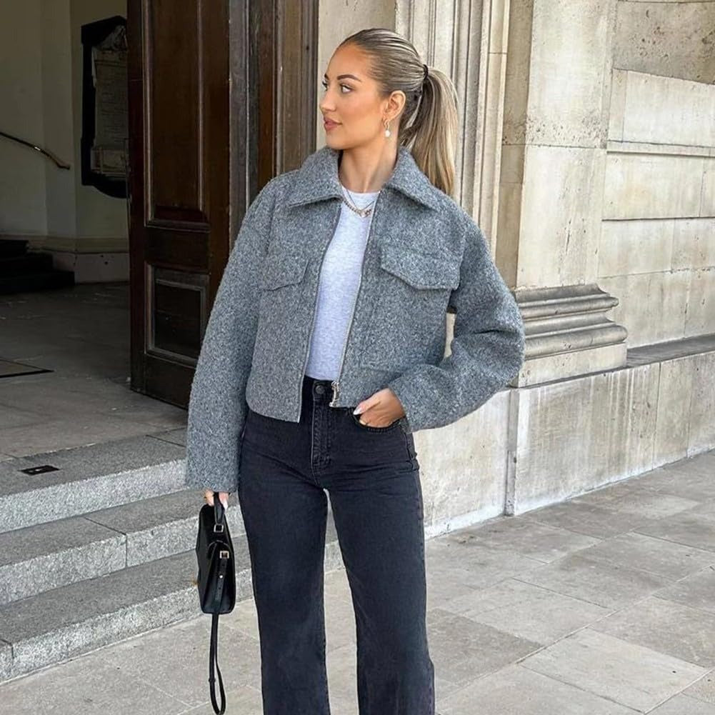Mila Women Elegant Long Sleeve Wool Jacket