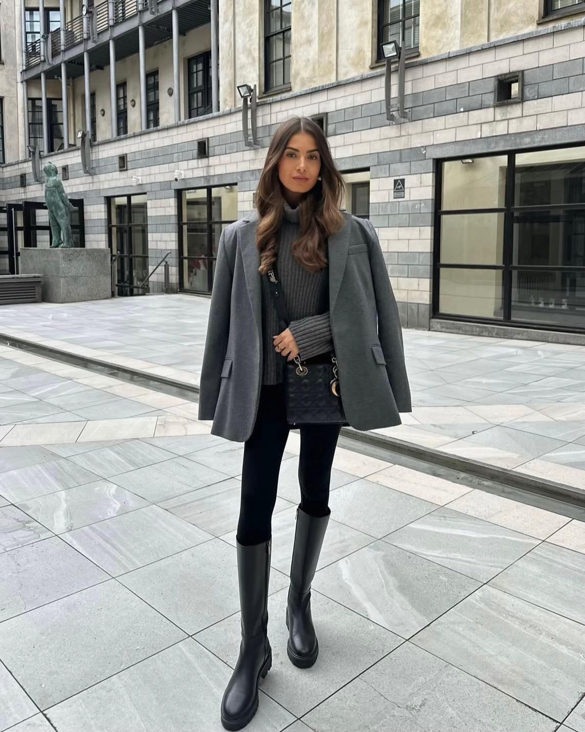 LARA Elegant Solid Gray Wool Blazer