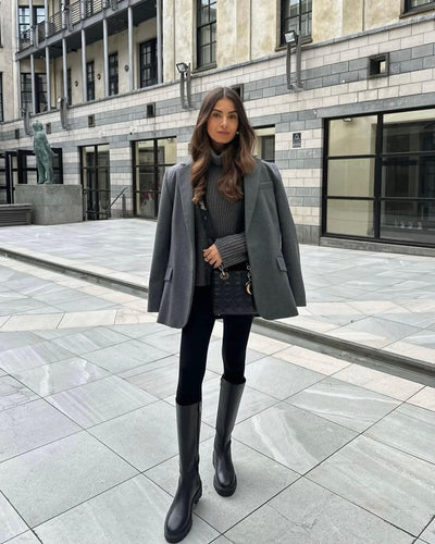 LARA Elegant Solid Gray Wool Blazer