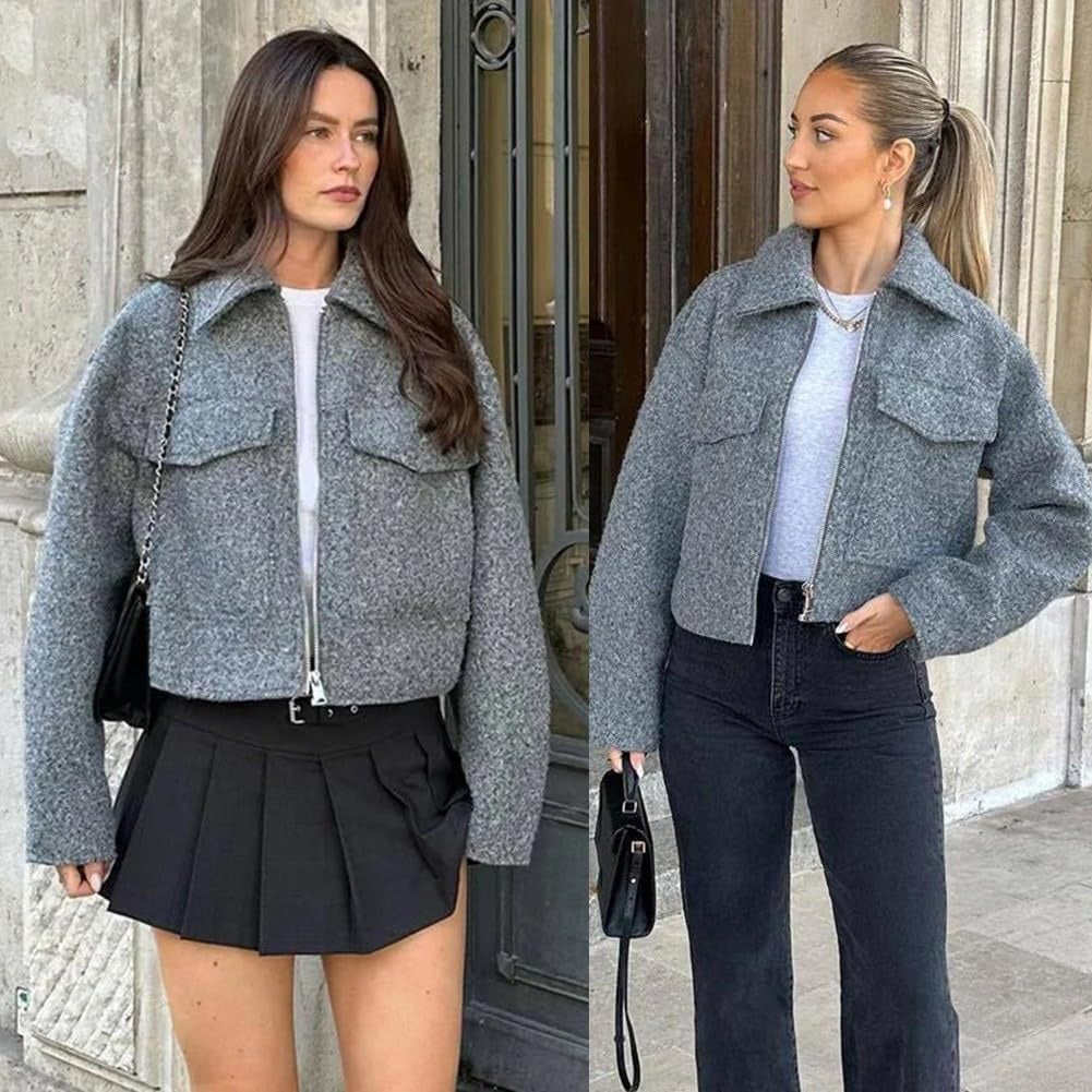 Mila Women Elegant Long Sleeve Wool Jacket