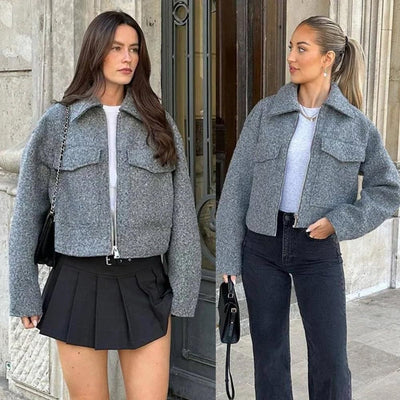 Mila Women Elegant Long Sleeve Wool Jacket