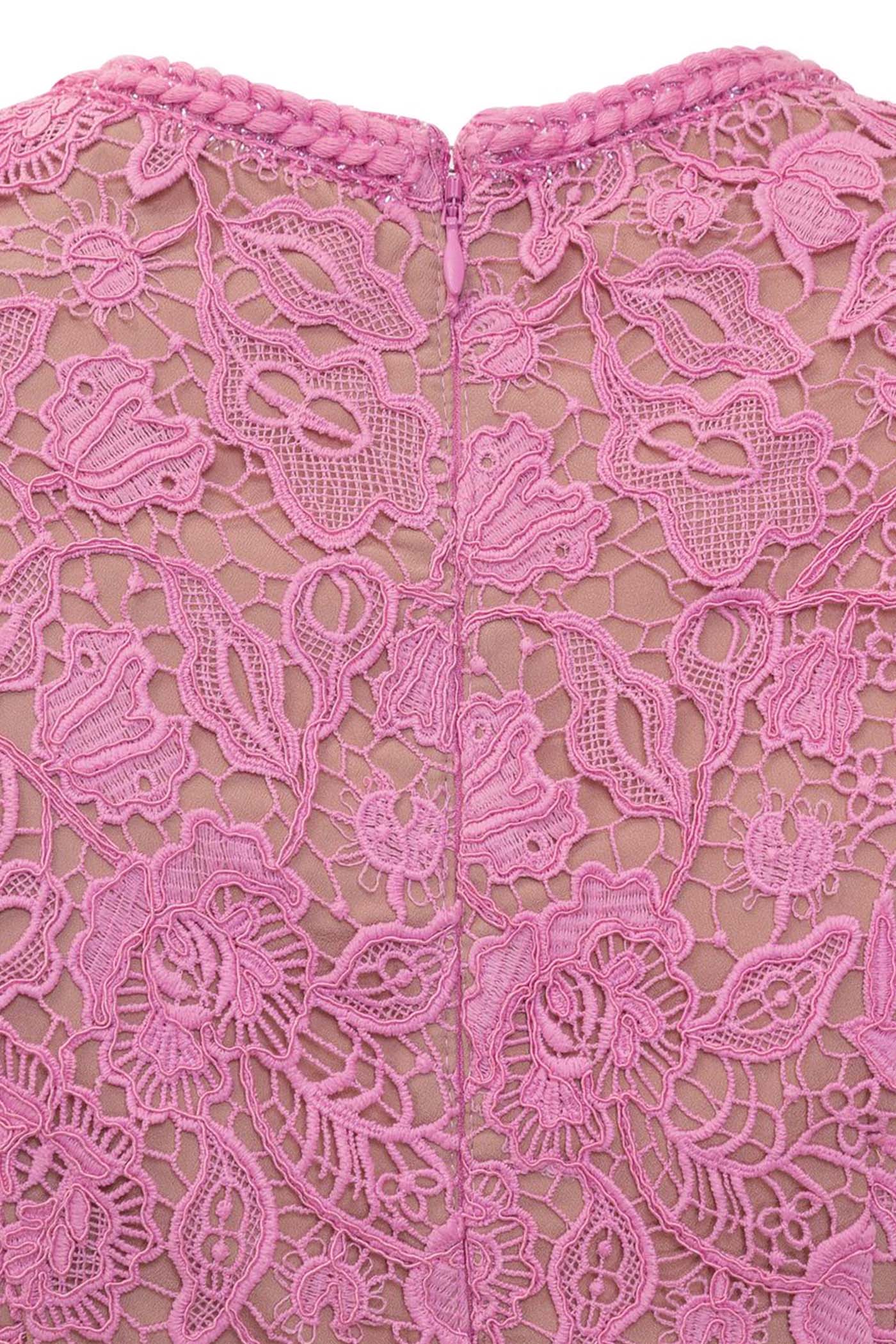 Exquisite Short Sleeve Lace Midi Dress - Rose