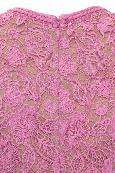 Exquisite Short Sleeve Lace Midi Dress - Rose