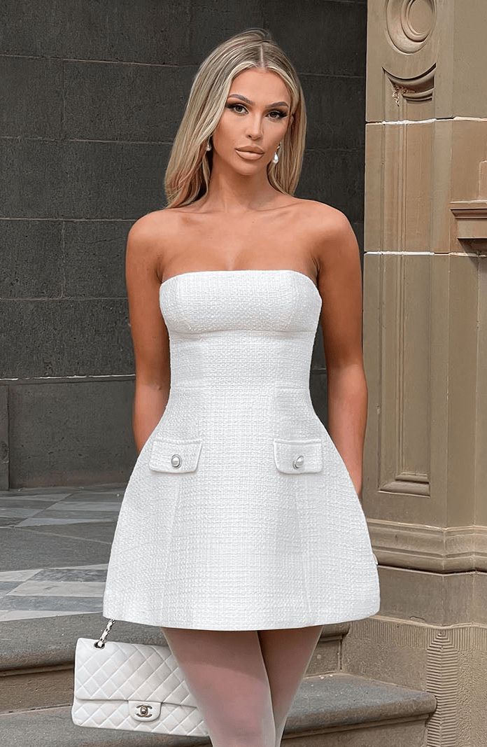 Lottie Mini Dress - Ivory - Celestia Couture