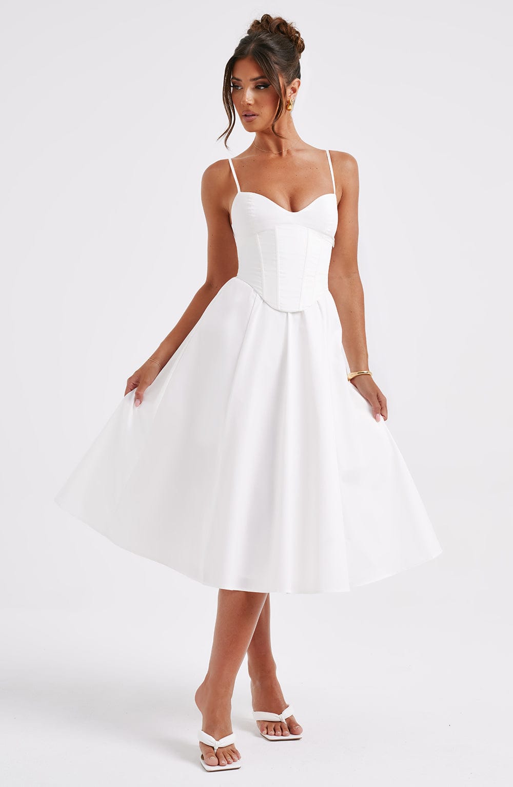 Elara Midi Dress - Ivory - Celestia Couture