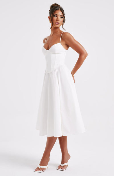 Elara Midi Dress - Ivory - Celestial Couture
