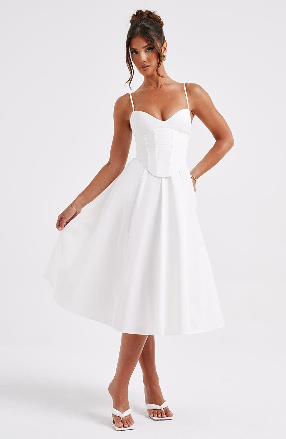 Elara Midi Dress - Ivory - Celestia Couture