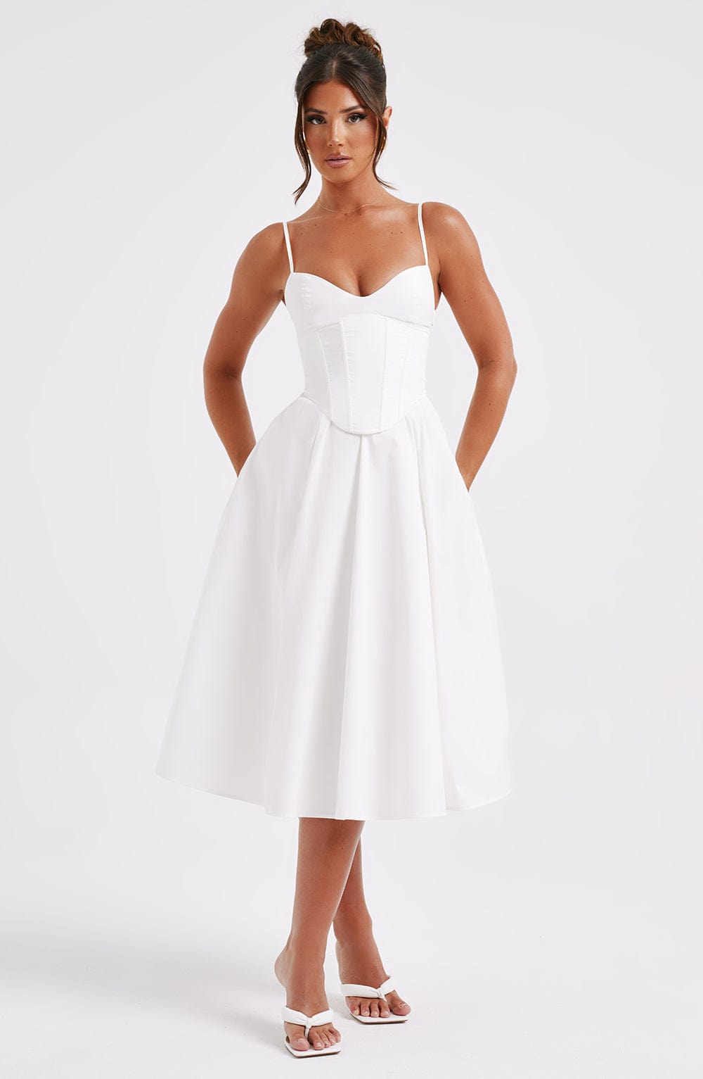 Elara Midi Dress - Ivory - Celestia Couture