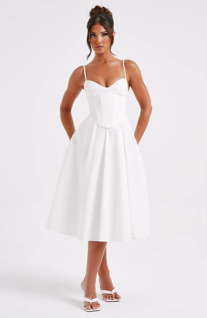 Elara Midi Dress - Ivory - Celestia Couture