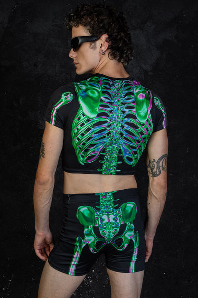 Emerald Skeleton High Waisted Men Shorts Set