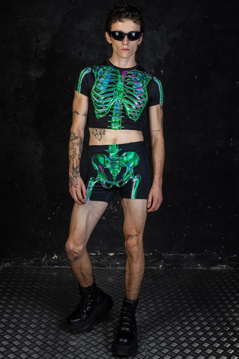 Emerald Skeleton High Waisted Men Shorts Set