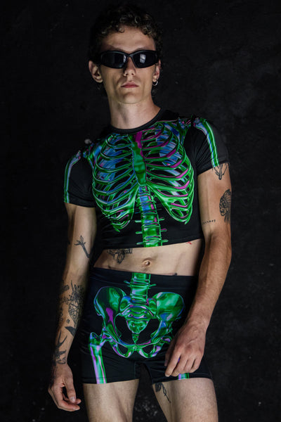 Emerald Skeleton High Waisted Men Shorts Set