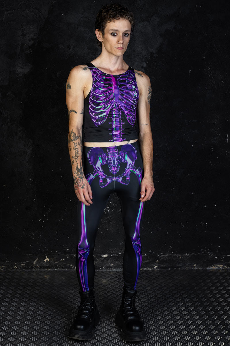 Purple Skeleton Men Leggings Set