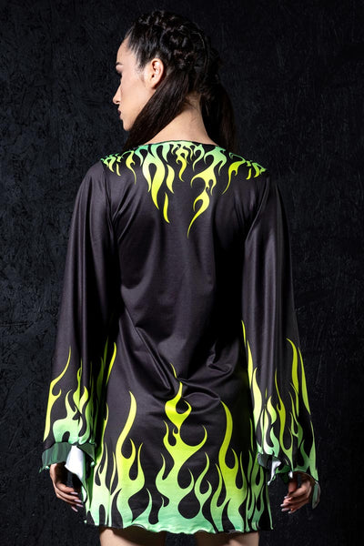 Neon Fire Dance Bell Sleeve Dress