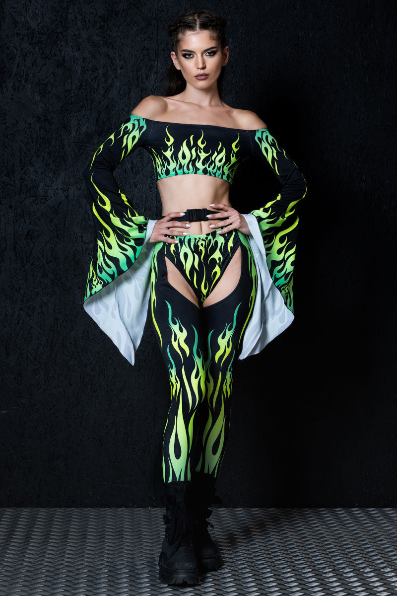 Neon Fire Dance Chaps Pants Set