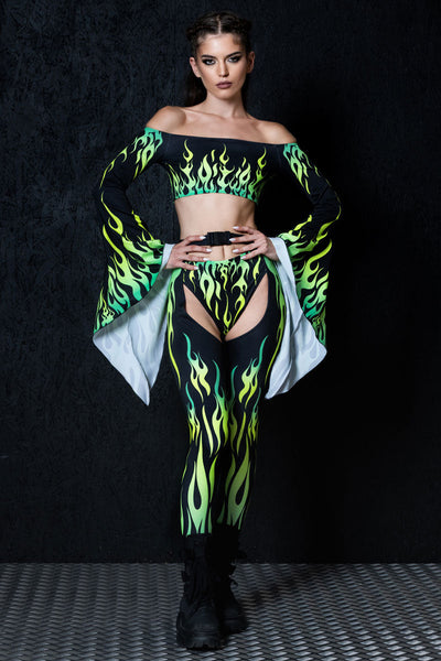Neon Fire Dance Chaps Pants Set