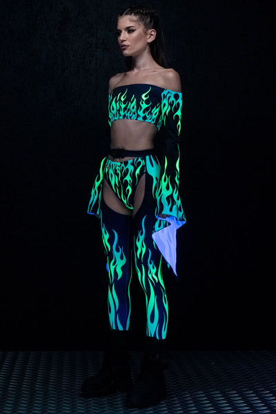 Neon Fire Dance Chaps Pants Set