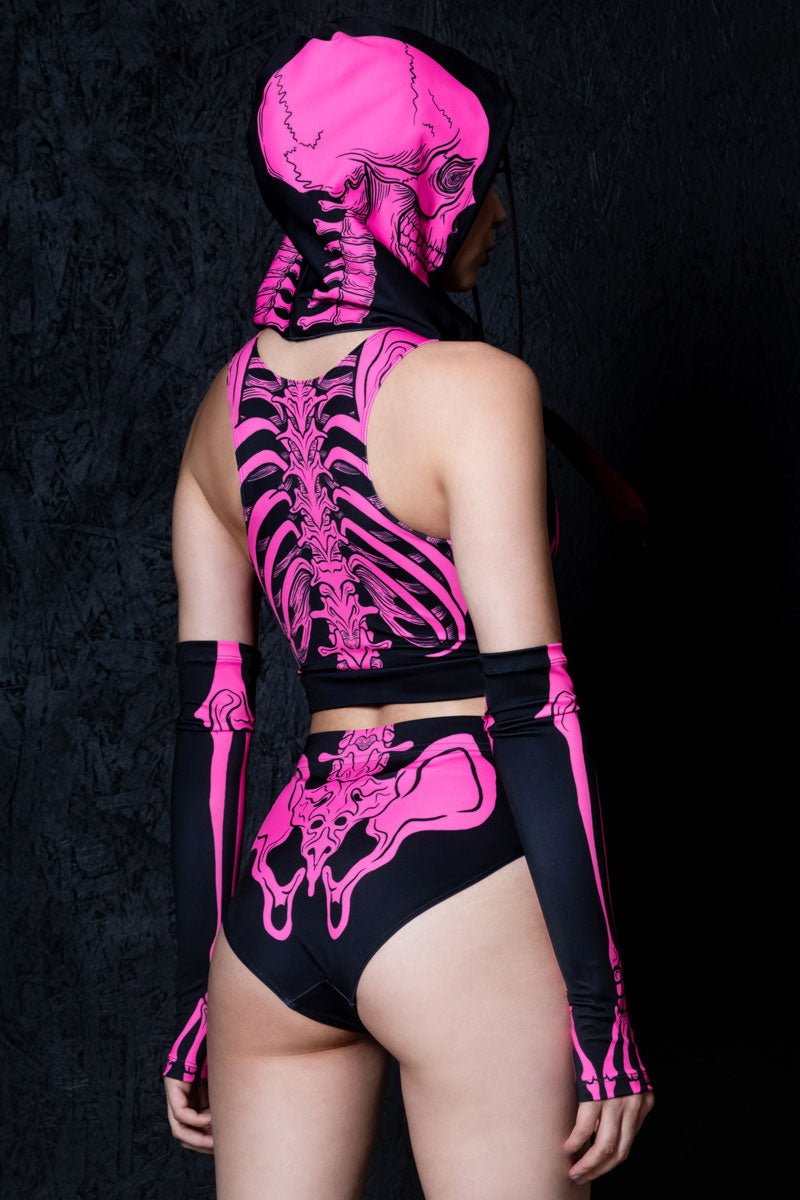 Neon Pink Skeleton Booty Shorts Set
