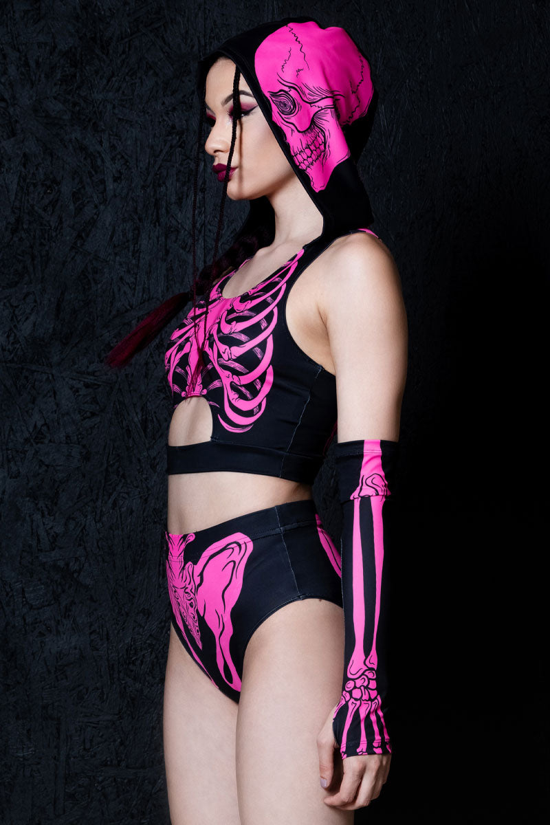 Neon Pink Skeleton Booty Shorts Set