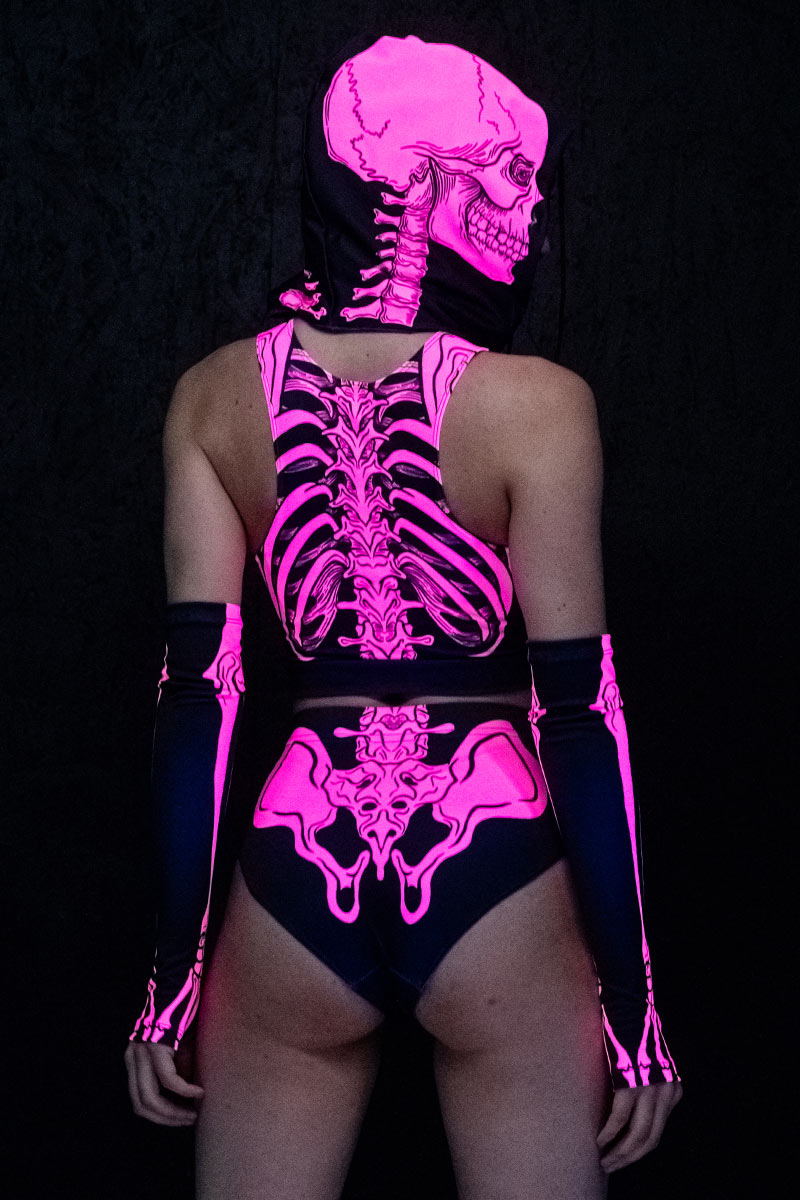 Neon Pink Skeleton Booty Shorts Set