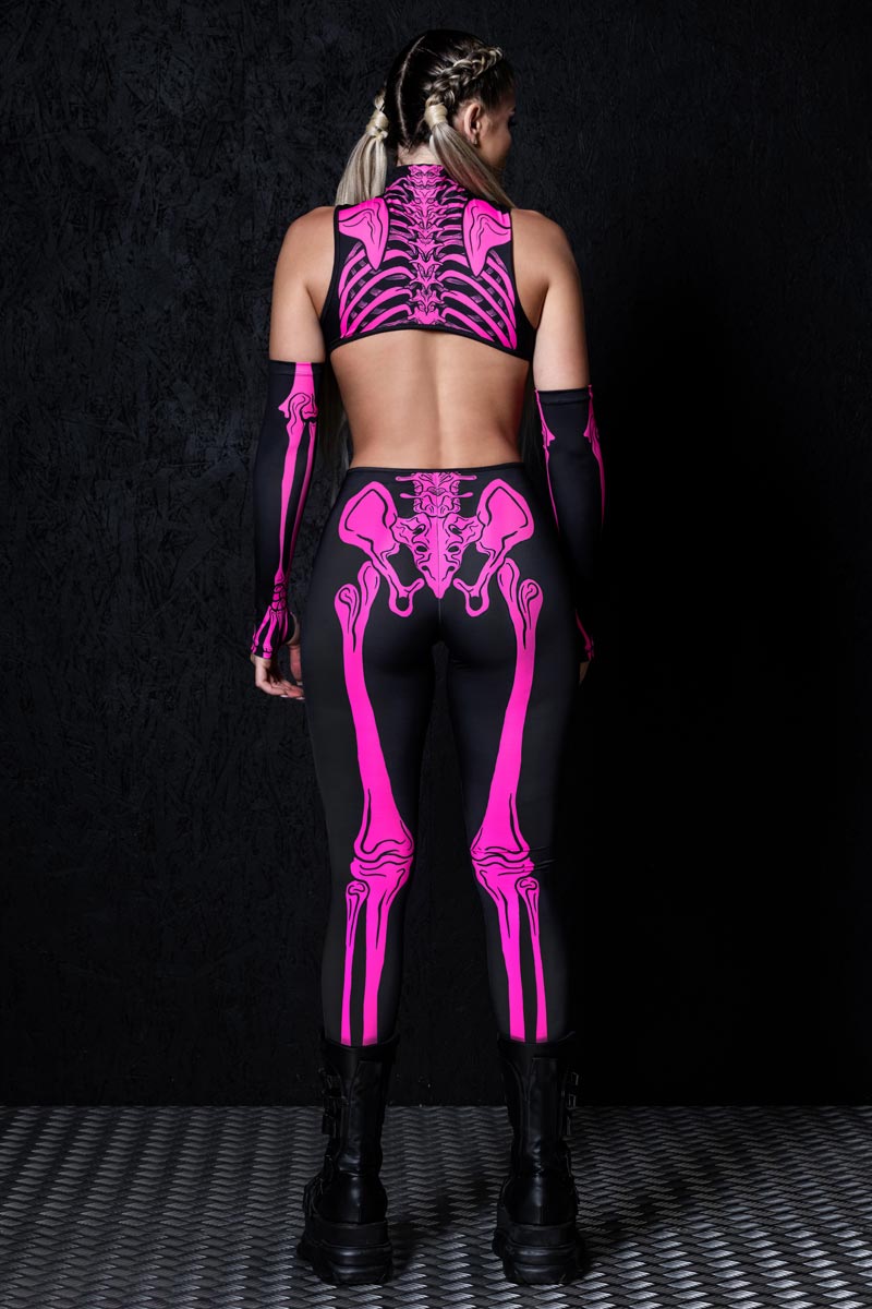 Neon Pink Skeleton Cut Out Catsuit