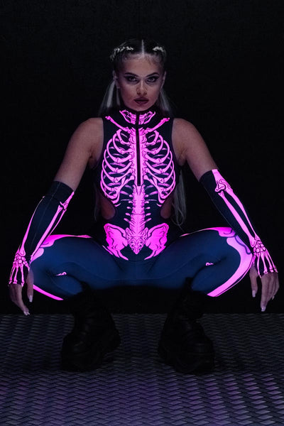 Neon Pink Skeleton Cut Out Catsuit